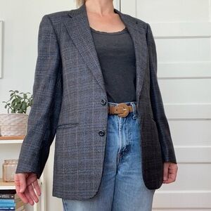 Vintage Gray Plaid Women's Blazer